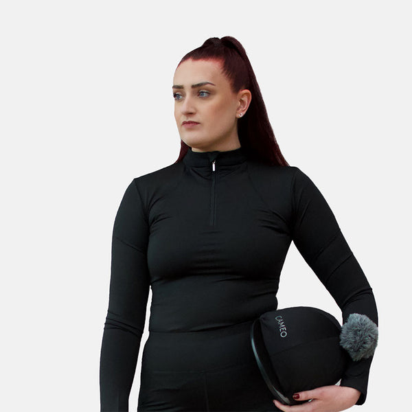 Model wearing Cameo Core Collection Baselayer in black