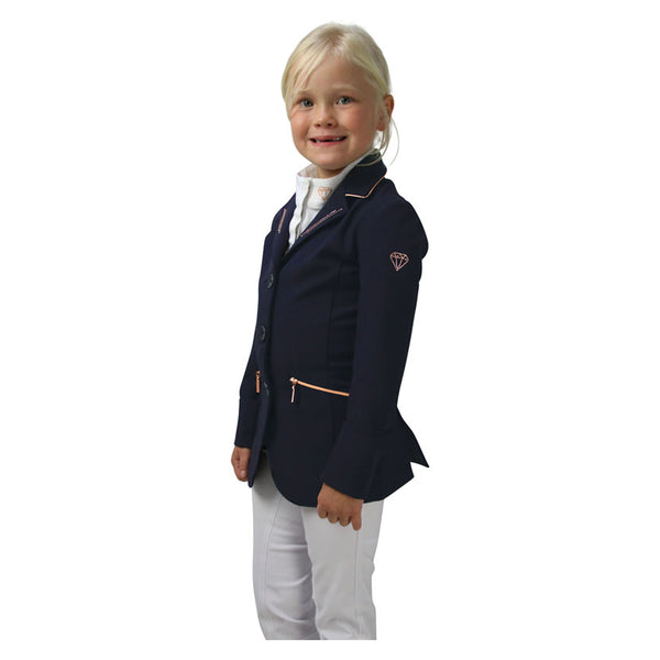 Child wearing Hy Equestrian Cadiz Mizs Show Jacket in Navy