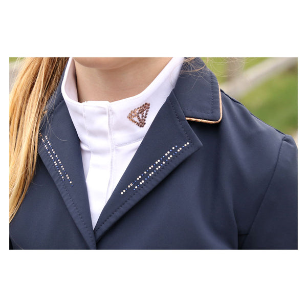 Close up of collar of Hy Equestrian Cadiz Mizs Show Jacket in Navy