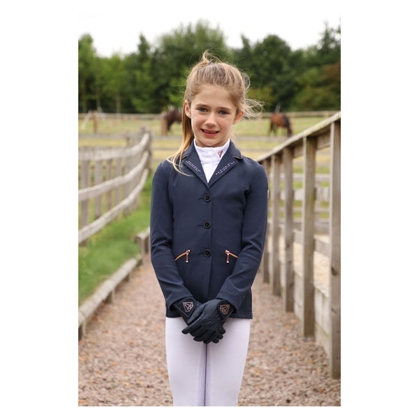 Child wearing Hy Equestrian Cadiz Mizs Show Jacket ion Navy