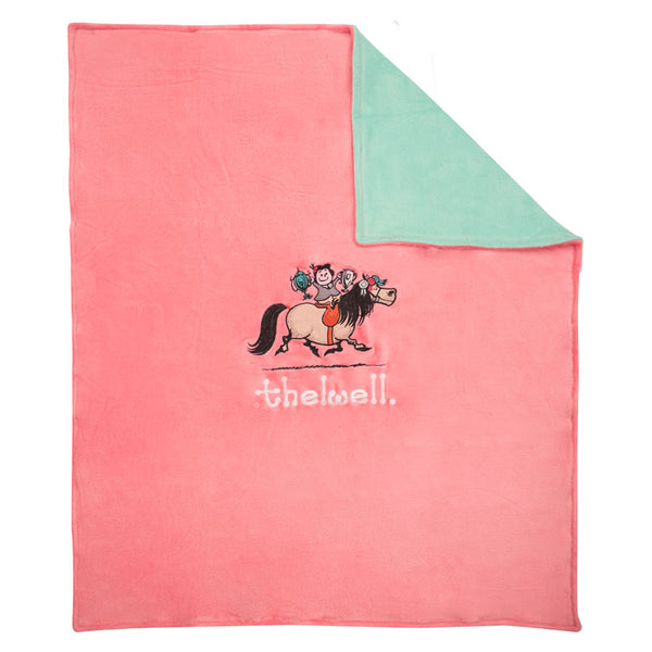 Hy Equestrian Thelwell Collection Fleece Blanket in Pink/Mint