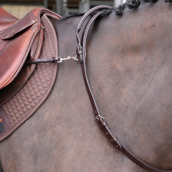 Horse wearing Velociti Gara Neck Strap with Handle in Havana