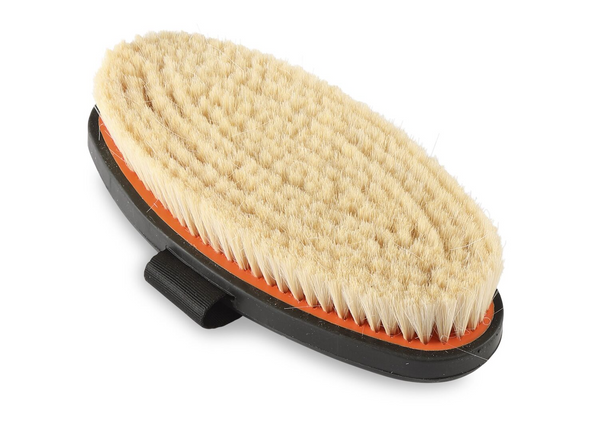 Underside of Ezi-Groom Body Brush with Goat Hair in Orange