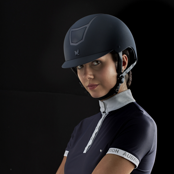 Rider wearing Karben Elena Riding Hat in Navy