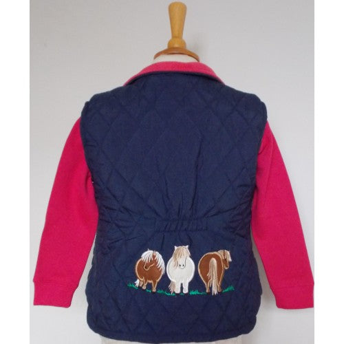 Rear view of British Country Collection Three Fat Ponies Childrens Gilet