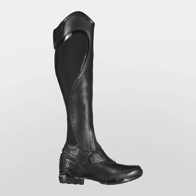 Side view of Ariat Volant Fusion Half Chaps with boots.