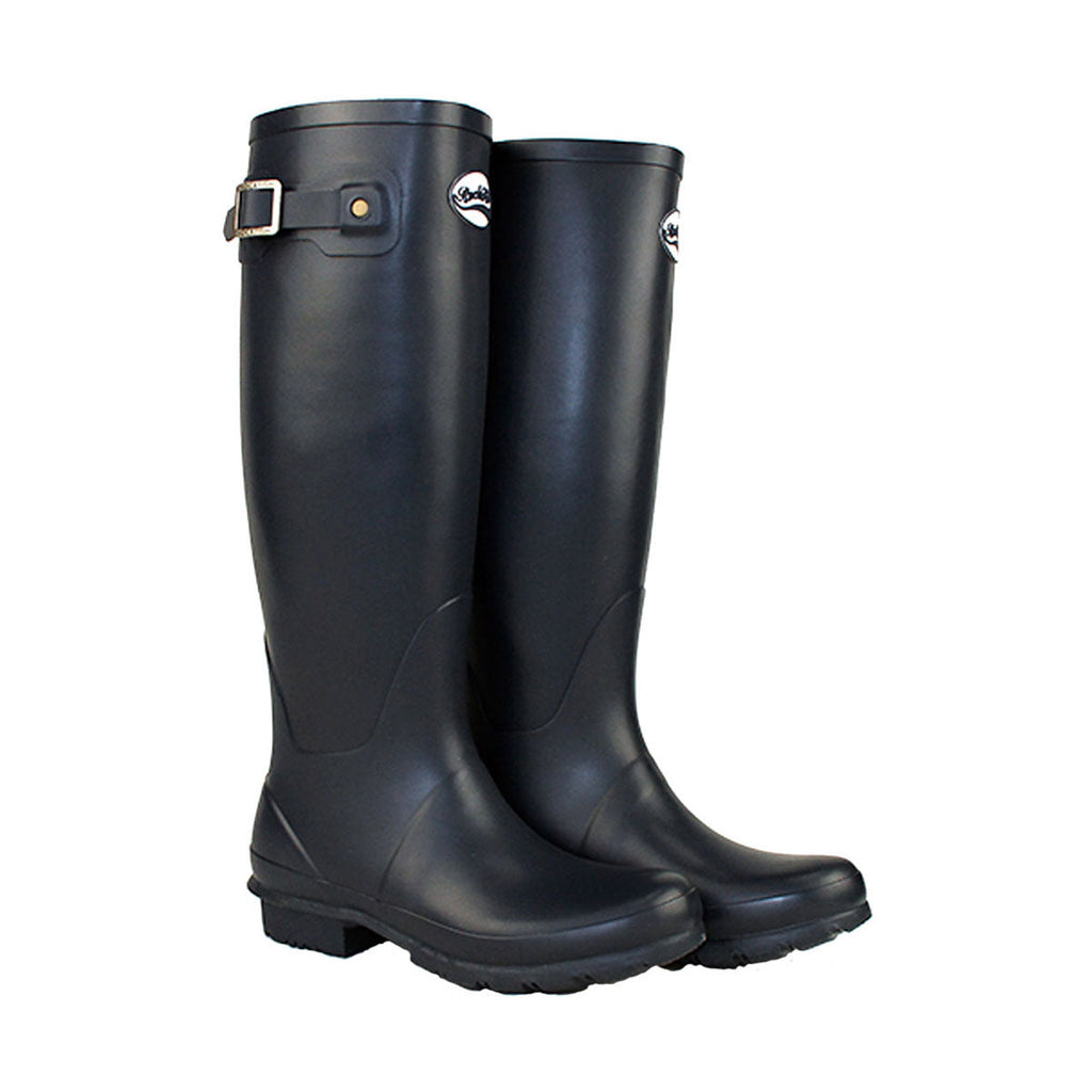 Side view of a pair of Rockfish Women's Tall Standard Matt Wellington Black