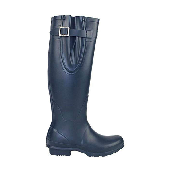 Side view of Rockfish Women's Tall Adjustable Matt Wellington Our Navy