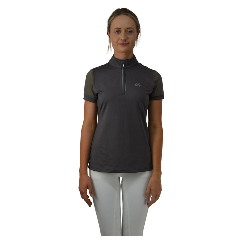 Front view of Hy Equestrian Maddie Mesh Sleeved Show Shirt/Base Layer