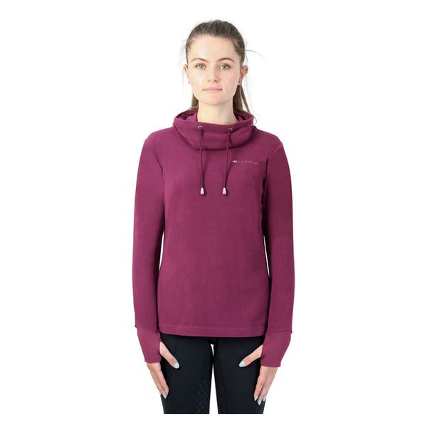 Front view of model wearing Hy Equestrian Synergy Cowl Neck Top in Fig