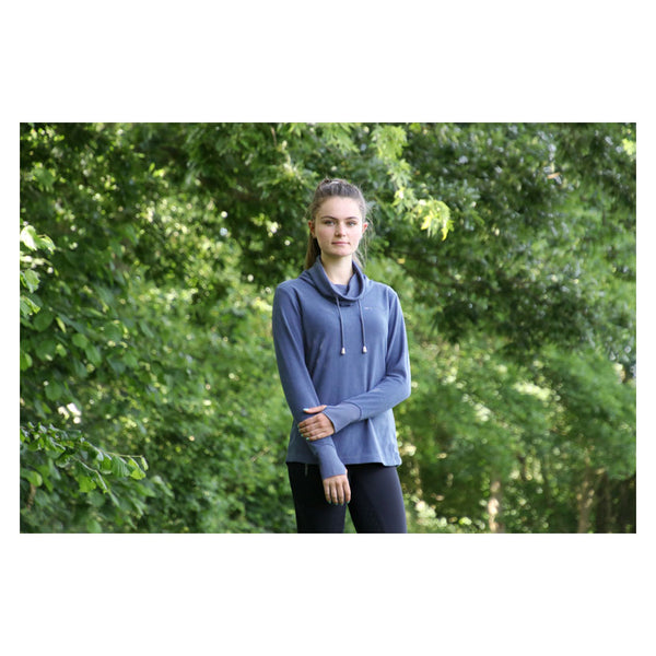 Model wearing Hy Equestrian Synergy Cowl Neck Top in Riviera