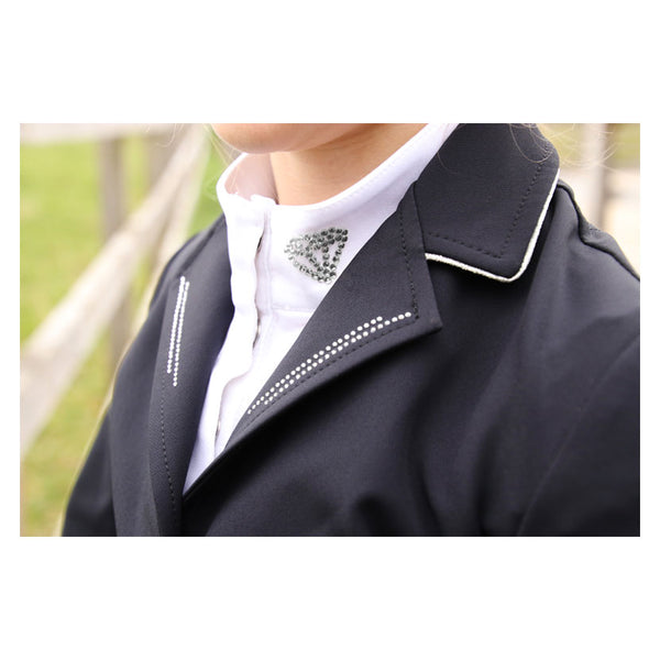 Close up of collar of Hy Equestrian Cadiz Mizs Show Jacket in Black