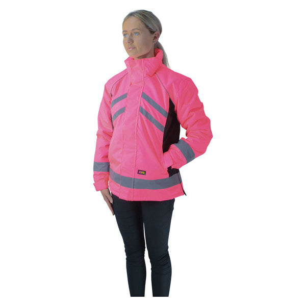 Front view of HyVIZ Waterproof Riding Jacket in pink