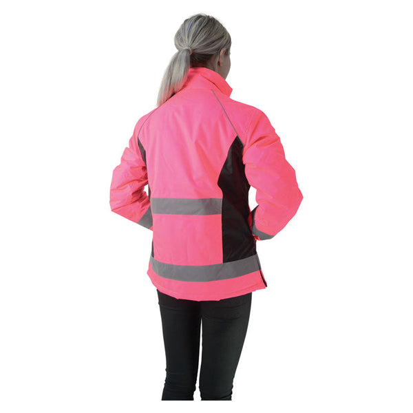 Rear view of HyVIZ Waterproof Riding Jacket in pink