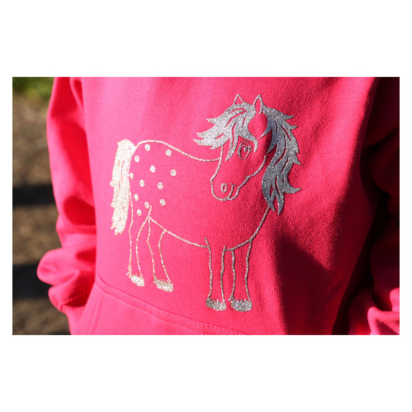 Close up of British Country Collection Twinkle Pony Glitter Hoodie