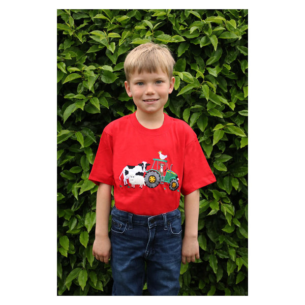 British Country Collection Farmyard Children's T-Shirt in Red